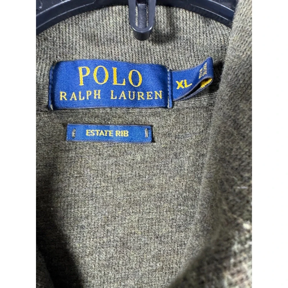 Polo Ralph Lauren Estate Rib Shawl Cowl Neck Green Sweater Mens XL Purple Pony